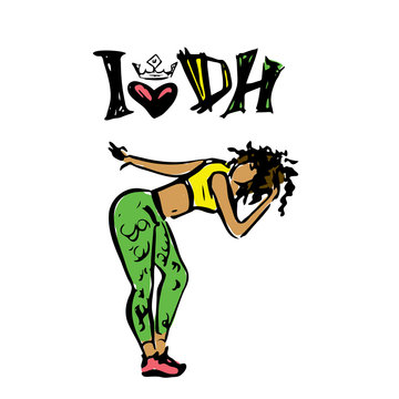 Dancehall girl, hand drawn,female character dancing,booty dance