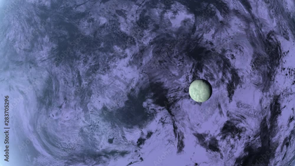 Wall mural conceptual moon orbiting a large blue planet with deep shadows in space