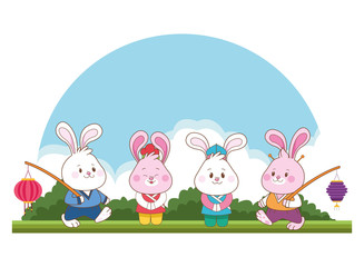 Rabbits celebrating mid autumn festival cartoons