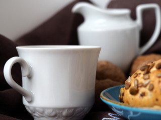 breakfast with cup of tea and milk