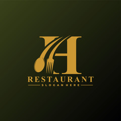 Initial Letter H Logo with Spoon And Fork for Restaurant logo Template. Editable file EPS10.