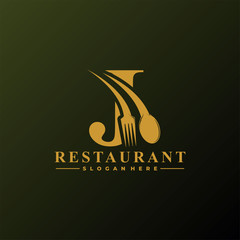 Initial Letter J Logo with Spoon And Fork for Restaurant logo Template. Editable file EPS10.
