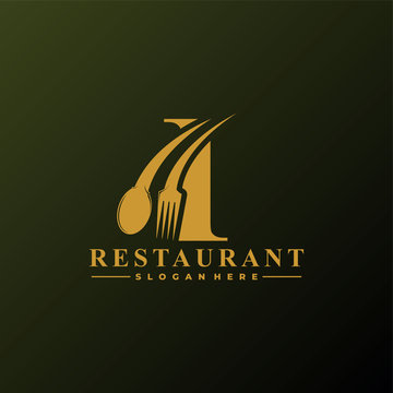 Initial Letter I Logo with Spoon And Fork for Restaurant logo Template. Editable file EPS10.