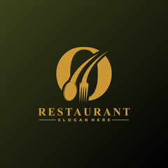 Initial Letter O Logo with Spoon And Fork for Restaurant logo Template. Editable file EPS10.