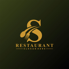 Initial Letter S Logo with Spoon And Fork for Restaurant logo Template. Editable file EPS10.