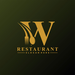Initial Letter W Logo with Spoon And Fork for Restaurant logo Template. Editable file EPS10.