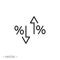 drop or rise interest icon, cost rate decrease, low price, thin line symbol on white background - editable stroke vector illustration eps 10