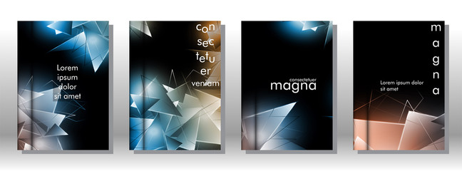 set the book cover the background of the light Triangle. Abstract composition of 3D triangles. Modern geometric backgrounds isolated black