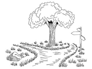 Crossroad footpath graphic black white landscape sketch illustration vector © aluna1