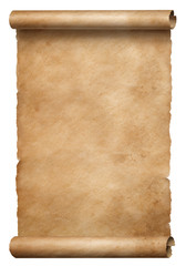 Old brown parchment scroll isolated on white - obrazy, fototapety, plakaty