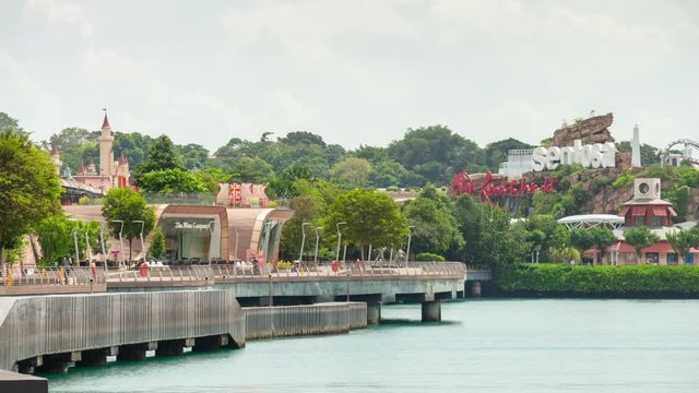 sunny day singapore city famous sentosa island entrance panorama 4k timelapse