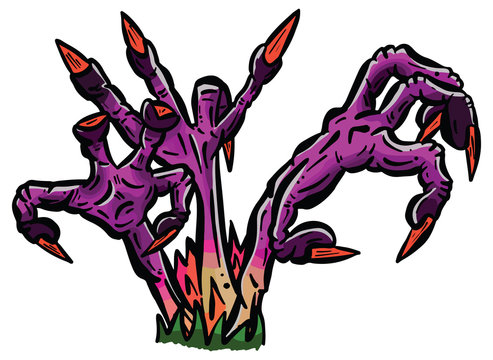 A Cartoon Claw Zombie Hand Reaching Out of the Ground Illustration Vector