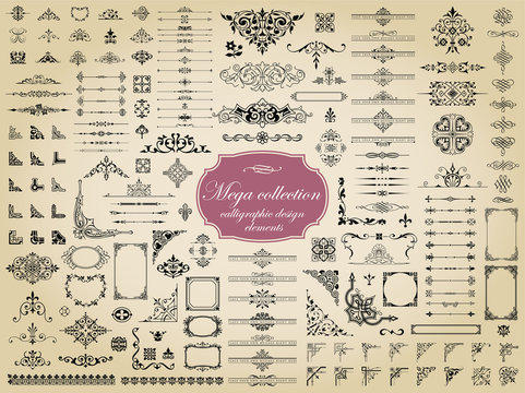 Mega set of vector calligraphic elements for design