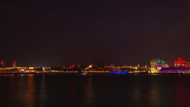 sunset night illumination singapore city sentosa island bay panorama 4k timelapse