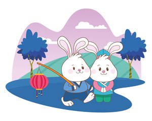 Rabbits in mid autumn festival cartoons