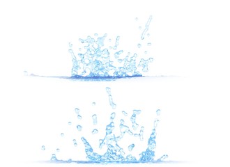 3D illustration of 2 side views of beautiful water splash - mockup isolated on white, for design purposes