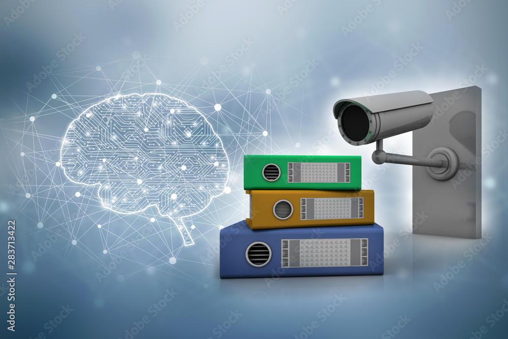 Poster 3d rendering surveillance cctv security camera connected folder