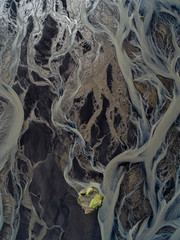 Aerial of a glacial river in iceland