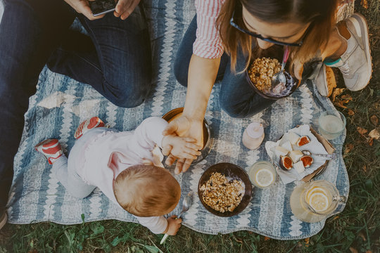Cute happy family on picnic