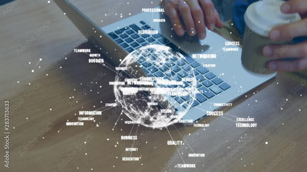 Poster globe spinning with data and connection network