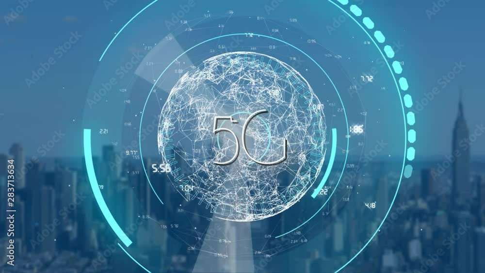 Poster 5g displayed on a rotating globe