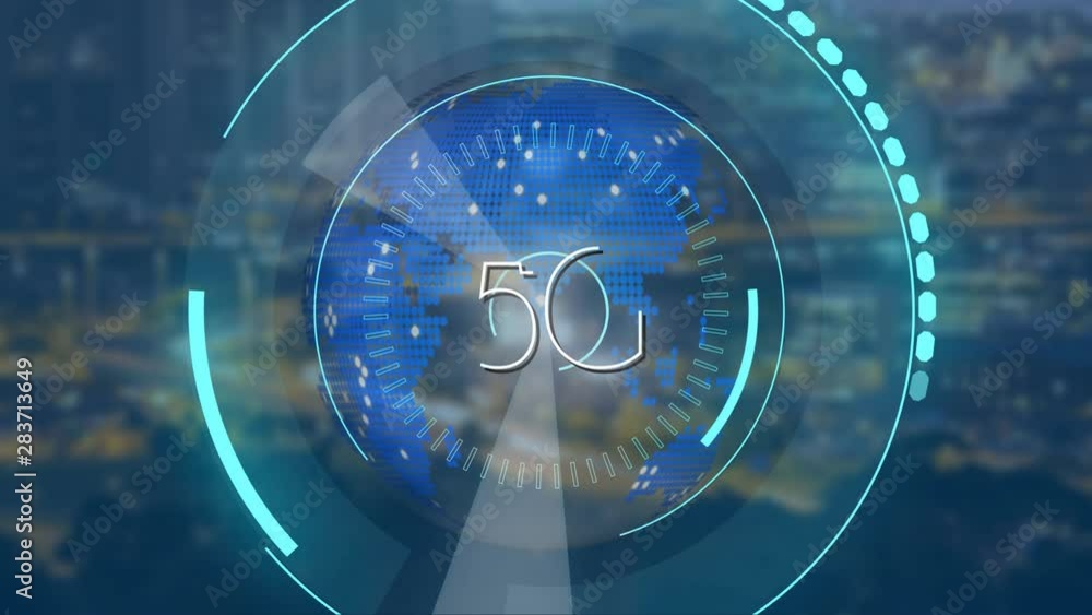 Poster 5g displayed on a rotating globe