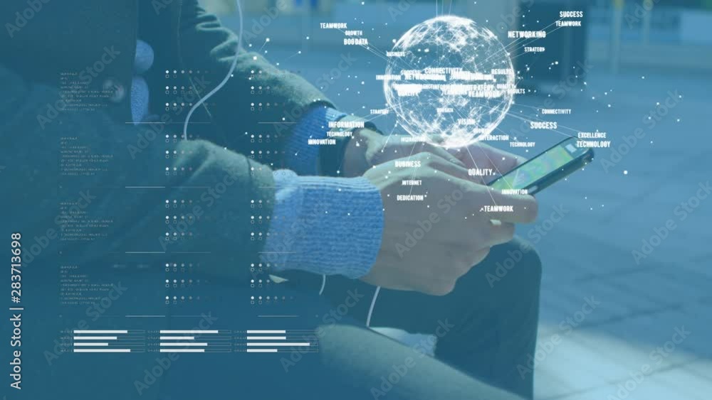 Poster globe spinning with data and connection network