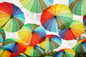 background with colorful umbrellas