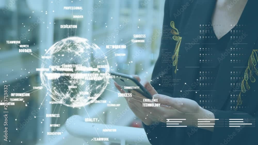 Poster globe spinning with data and connection network