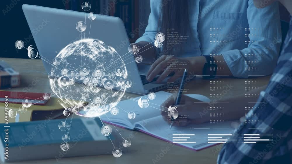 Poster globe spinning with data and connection network