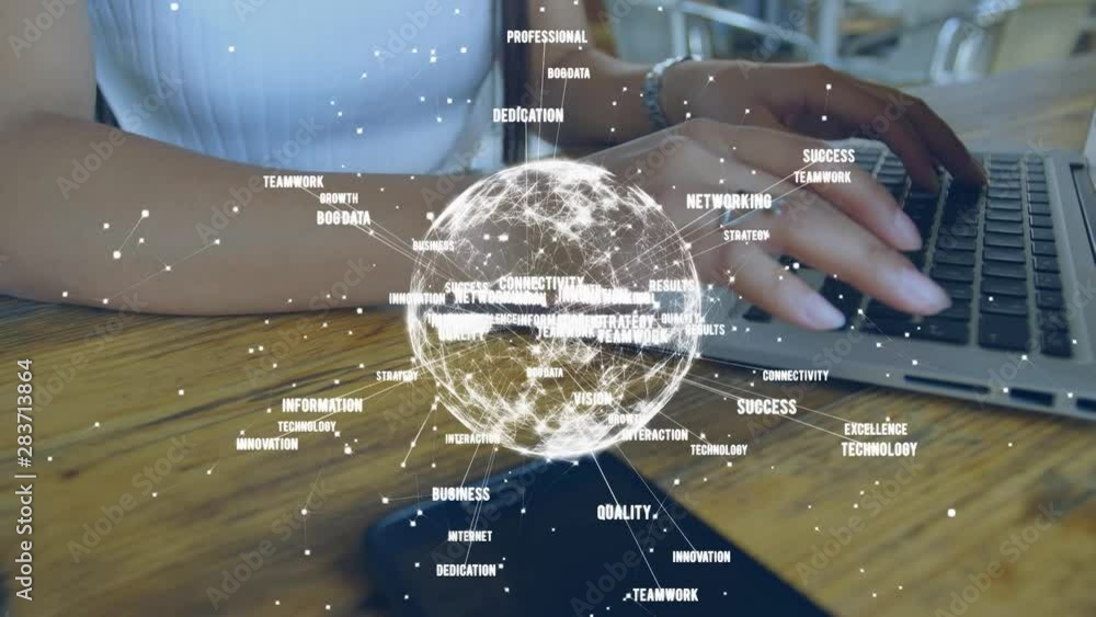 Poster globe spinning with data and connection network