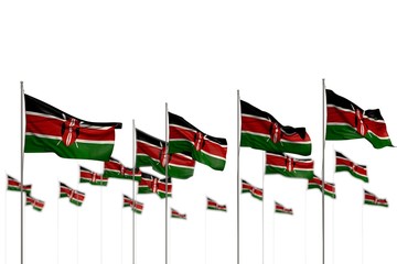 beautiful any feast flag 3d illustration. - Kenya isolated flags placed in row with selective focus and space for your text