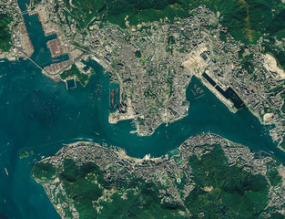 High resolution Satellite image of Hong Kong, China (Isolated imagery of China. Elements of this image furnished by NASA)