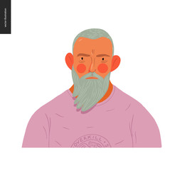 Real people portrait - hand drawn flat style vector design concept illustration of a blond bearded man, face and shoulders avatar. Flat style vector icon