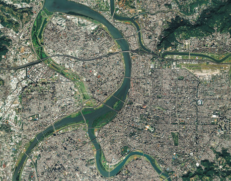 High resolution Satellite image of Taipei, Taiwan (Isolated imagery of Taiwan. Elements of this image furnished by NASA)