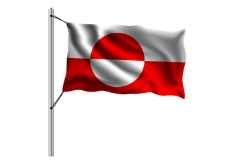 Waving Greenland flag on flagpole on isolated background, flag of Greenland, vector illustration