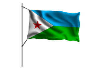 Waving Djibouti flag on flagpole on isolated background, flag of Djibouti, vector illustration