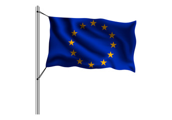 Waving Europe flag on flagpole on isolated background, flag of Europe, vector illustration