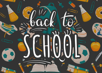 back to school. Lettering on the background of school accessories