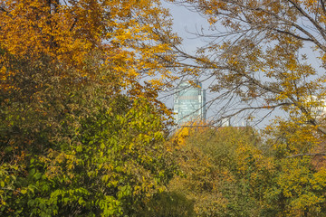 Yekaterinburg, Russia - September 14 2018: Bottom view of Vysotsky skyscraper