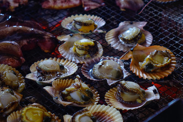 Grilled seafood at Japanese restaurant