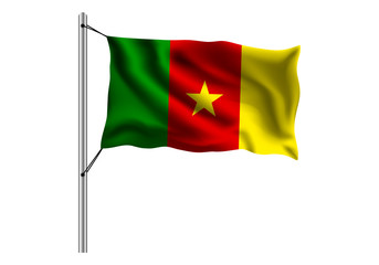 Waving Cameroon flag on flagpole on isolated background, flag of Cameroon, vector illustration