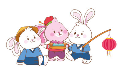 Rabbits celebrating mid autumn festival cartoons