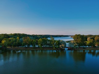 landscape with lake and blue sky