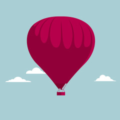 Vector drawn hot air balloon. The background is blue.