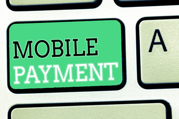 Text sign showing Mobile Payment. Conceptual photo Cashless Payment made through portable electronic devices.