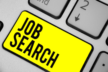 Word writing text Job Search. Business concept for An act of person to find work suited for his profession Keyboard yellow key Intention create computer computing reflection document