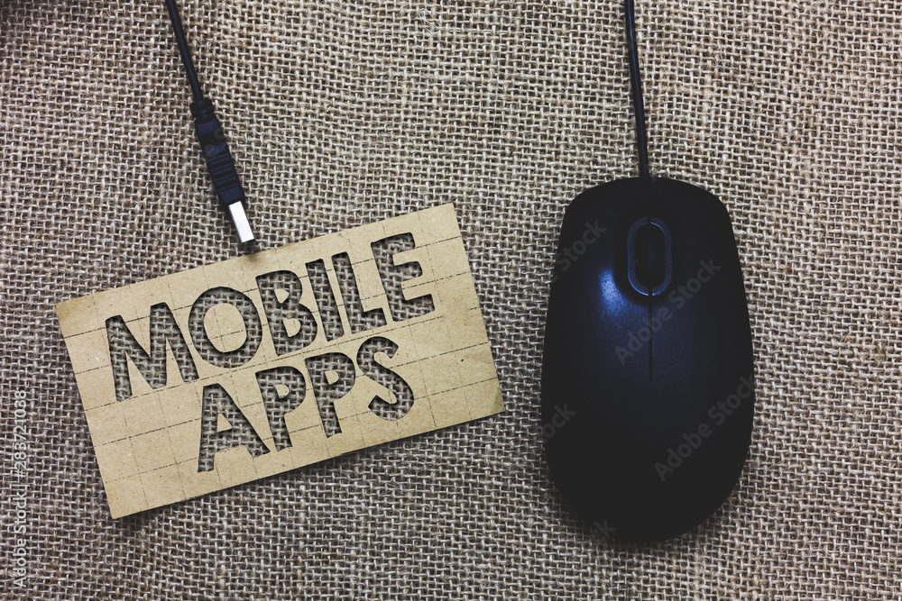 Poster word writing text mobile apps. business concept for small programs are made to work on phones like m