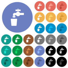Drinking water round flat multi colored icons