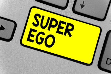 Writing note showing Super Ego. Business photo showcasing The I or self of any person that is...